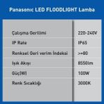 Teknocan Marketing LED Projektör, Sıcak Beyaz Işık 100W 8550LM 3000K - Ahşap