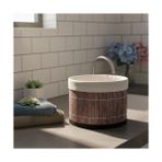 Teknocan Yuvarlak Bambu Düzenleyici ve Saklama Sepeti – Çok Amaçlı Banyo, Makyaj ve Ofis Organizeri, Kumaş Astarlı Dekoratif Silindir Kutu (18X13 Cm, Gri) - 0 Siyah - Option-1