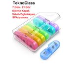 TeknoClass Haftalık Hap İlaç Vitamin Saklama Kutusu Kabı Taşınabilir 7 Günlük 21 Bölmeli