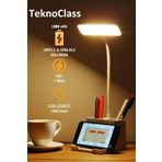 TeknoClass Kalemlikli Şarjlı Masa Lambası 3 Renk Dokunmatik Telefon Standlı Kademeli Çalışma Okuma Işığı