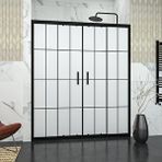 Teknoduş Black Castor 6mm Kumlamalı Karolajlı Orta Açılır 2 Sabit 2 Sürgü İki Duvar Arası Duşakabin Siyah