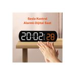 TeknoFaji Ses Kontrollü Dijital Alarmlı Saat Sıcaklık,Çift Alarm,Gece Modu 12/24 Saat,LED Masa Saati