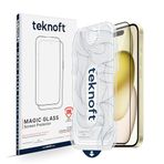 Teknoft iPhone 15 Plus için Kolay Kurulum Kitli Takılırken Camın Altında Kesinlikle Toz Bırakmayan Ekstra Güçlendirilmiş Tam Koruma Sağlayan Pürüzsüz Lazer Kesim Premium Ekran Koruyucu Kırılmaz Cam