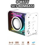Teknohane Bluetooth Orta Boy Hoparlör 8 Watt Beyaz Ses Bombası LED Işık ile Yüksek Ses Gücü