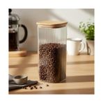 TeknoKapsül 10X25 cm Bambu Kapaklı Kare Cam Saklama Kavanozu - Vakumlu Dev Boy Şeffaf Erzak Kabı Spagetti Makar