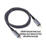 TeknoKapsül 1mt USB 4.0 240W Thunderbolt Type-C To Type-C Şarj, Data ve 8k 60Hz Görüntü Aktarım Kablosu - Option-1