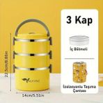 TeknoKapsül 3 Gözlü Çelik Desenli Sarı Termal Bento Kutusu Çocuklar Için Şirin - Kestane Akaju - Option-1