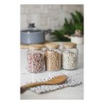 TeknoKapsül 3 Lü Set Bambu Kapaklı Cam Kavanoz & Erzak Saklama Kabı 800 ml Orta Boy ( Vakum Kapak )