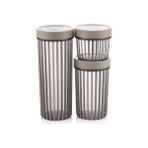 TeknoKapsül 3'lü Çevir Aç Kapak Kavanoz Plastik Saklama Kabı Seti, Büyük, Orta, Küçük, 3 Boy (Bej)