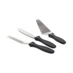 TeknoKapsül 3’lü Spatula Seti – Paslanmaz Çelik, Plastik Saplı, Pasta, Kek Için Profesyonel Spatula Takımı