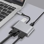 TeknoKapsül 4K Usb-C To HDMI VGA Adapter, Çok Portlu Dönüştürücü, Gri, USB Bellek Portu Ile, Dizüstü Bilgisayar