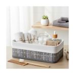 TeknoKapsül Bambu Detaylı Çok Amaçlı Saklama Kutusu – 25X15X8 cm Dekoratif Kumaş Organizer | Mutfak, Banyo, Dol