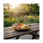 TeknoKapsül Bambu Top Ayaklı Yuvarlak Sunumluk – 25CM Çap Seçenekli Doğal Ahşap Servis Tabağı | Peynir, Meze, Kek Standı, Kahvaltı ve Charcuterie Board | Yükseltilmiş Masaüstü Tepsi (25 Cm) - Kestane Akaju - Option-1