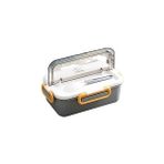 TeknoKapsül Bento 900ML Lunchbox 1 Katlı 3 Bölmeli Çelik Sefer Tası Yemek Kutusu (Gri) - Kestane Akaju - Option-1