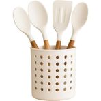 TeknoKapsül Beyaz Kaşıklık Beyaz Silindir Plastik Kaşıklık – Modern Delikli Tasarım, Hava Geçişli Dayanıklı Mutfak Düzenleyici Kaşıklık - Kestane Akaju - Option-1