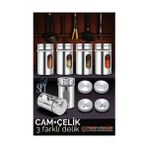 TeknoKapsül Cam+Çelik Tuzluk Biberlik Karabiberlik 3 Farklı Delikli 5 Li Set 721945