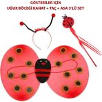 TeknoKapsül Çocuk Gösteri Için Uğur Böceği Kanat + Taç + Asa 3&amp;#39;lü Kostüm Seti