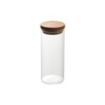 TeknoKapsül Doğal Akasya Ahşap Kapaklı Borosilikat Cam Kavanoz - 350 ml Vakumlu Yuvarlak Baharatlık, Çay Kah