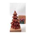 TeknoKapsül Doğal Petek Mum Kırmızı Altın Simli Çam Ağacı Boy 8.5 cm Bal Mumu Beeswax Candle