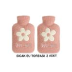 TeknoKapsül Iki Adet Sicak Su Torbasi Peluş Papatya Desenli Pembe 21X13,5X2CM 500 ml