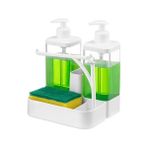 TeknoKapsül Ikili Sivi Sabunluk Seti - Yüzük Bez Askılı Sünger Hazneli 2X350 ml 2li Sıvı Sabunluk