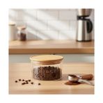 TeknoKapsül Linie Slim Bambu Kapaklı Borosilikat Cam Saklama Kabı - 300 ml Çizgili Vakumlu Baharatlık, Çay K