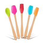TeknoKapsül Silikon Spatula Fırça Seti, 5 Parça, Karışık Renkli, Bambu Saplı