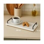 TeknoKapsül Veya Siyah Metal Saplı Mermer Sunum Tepsisi – 40X15 cm Dikdörtgen Servis Tepsisi, Şık Sofra, Kahve, Peynir ve Tatlı Sunumları Için (Siyah) - Kestane Akaju - Option-1