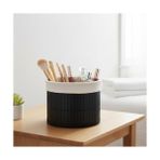 TeknoKapsül Yuvarlak Bambu Düzenleyici ve Saklama Sepeti – Siyah Ahşap Çıtalı Banyo, Makyaj ve Ofis Organizeri, Kumaş Astarlı Çok Amaçlı Dekoratif Kutu (18X13 Cm) - Option-1 - Pembe