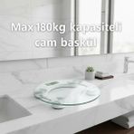 TeknoKapsül Yuvarlak Şeffaf Dijital Cam Baskül Tartı – 180 kg Taşıma Kapasitesi, Hassas Ölçüm, Tasarım Tera