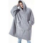 Teknollojia Kapşonlu Giyilebilir Tv Battaniyesi Over Size 85 x 85 cm Gri Polyester - Option-1