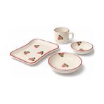 Teknollojia Seramik Üzüm Desenli 4’lü Kahvaltı Takımı – Kırmızı Kenarlı Kase, Servis Tabağı ve Kupa - 1/100 Toz Ceviz