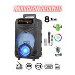Teknoloji Gelsin Kablosuz Hoparlör 8 inç Büyük Boy Bluetooth Speaker Karaoke Mikrofon Işıklı Parti FmRadyo Aux Sd Usb