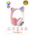 Teknoloji Gelsin Pembe Bluetooth 5.0 Mikrofonlu Kablosuz Kulaklık Yüksek Ses Akıllı LED Işıklı Kedi Patili