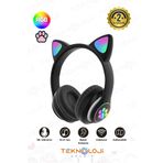 Teknoloji Gelsin Siyah Bluetooth 5.0 Mikrofonlu Kablosuz Kulaklık Yüksek Ses Akıllı Led Işıklı Kedi Patili Rgb