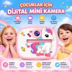 TeknolojiSA Unicorn Tasarımlı Çocuk Kamerası | Anında Baskılı Dijital Fotoğraf Makinesi - Pembe