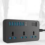Teknomila Siyah Akım Korumalı 6 Usb'li 3'lü Grup Priz 2 m Uzatma Kablosu