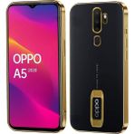 Teknomoda Oppo A5 2020 Kılıf Logo Yeri Açık Kamera Lens Korumalı Renkli Kenarlı Şeffaf Silikon - Gold