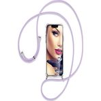 Teknomoda Realme 5i Uyumlu Kılıf Boyun - Omuz Askılı Köşe Korumalı Lila Ipli Şeffaf Silikon