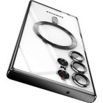 Teknomoda Samsun Galaxy S22 ULTRA Kılıf Kamera Lens Korumalı Renkli Magsafe Wireless Kablosuz Şarj Uyumlu Manyetik Şeffaf Kapak - Siyah
