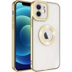 Teknomoda Tecno Spark 8 Pro Kılıf Logo Yeri Açık Kamera Lens Korumalı Renkli Kenarlı Şeffaf Silikon - Gold