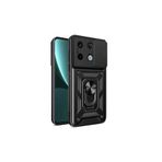 TEKNOMODA Xiaomi Redmi Note 13 Pro 5G Kılıf Yüzüklü Standli Sürgülü Kamera Korumalı Tank Sert Silikon Kapak ile uyumlu