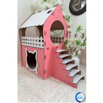 teknomooji XXL Kedi Evi – Pembe Beyaz, Merdivenli, İki Katlı MDF, 83×81×40 cm