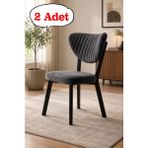 Teknor 2 Adet Elma Sandalye Modern Kadife Kapitone Sırtlı Mutfak Yemek Odası Balkon Kafe Sandalyesi 85 cm - Gri