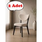 Teknor 2 Adet Elma Sandalye Modern Kadife Kapitone Sırtlı Mutfak Yemek Odası Balkon Kafe Sandalyesi 85 cm - Krem