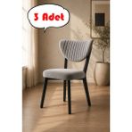 Teknor 3 Adet Elma Sandalye Modern Kadife Kapitone Sırtlı Mutfak Yemek Odası Balkon Kafe Sandalyesi 85 cm - Açık Gri
