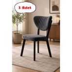 Teknor 3 Adet Elma Sandalye Modern Kadife Kapitone Sırtlı Mutfak Yemek Odası Balkon Kafe Sandalyesi 85 cm - Gri