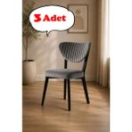Teknor 3 Adet Elma Sandalye Modern Kadife Kapitone Sırtlı Mutfak Yemek Odası Balkon Kafe Sandalyesi 85 cm - Koyu Gri