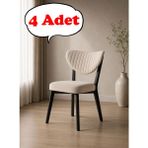 Teknor 4 Adet Elma Sandalye Modern Kadife Kapitone Sırtlı Mutfak Yemek Odası Balkon Kafe Sandalyesi 85 cm - Krem