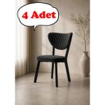Teknor 4 Adet Elma Sandalye Modern Kadife Kapitone Sırtlı Mutfak Yemek Odası Balkon Kafe Sandalyesi 85 cm - Siyah